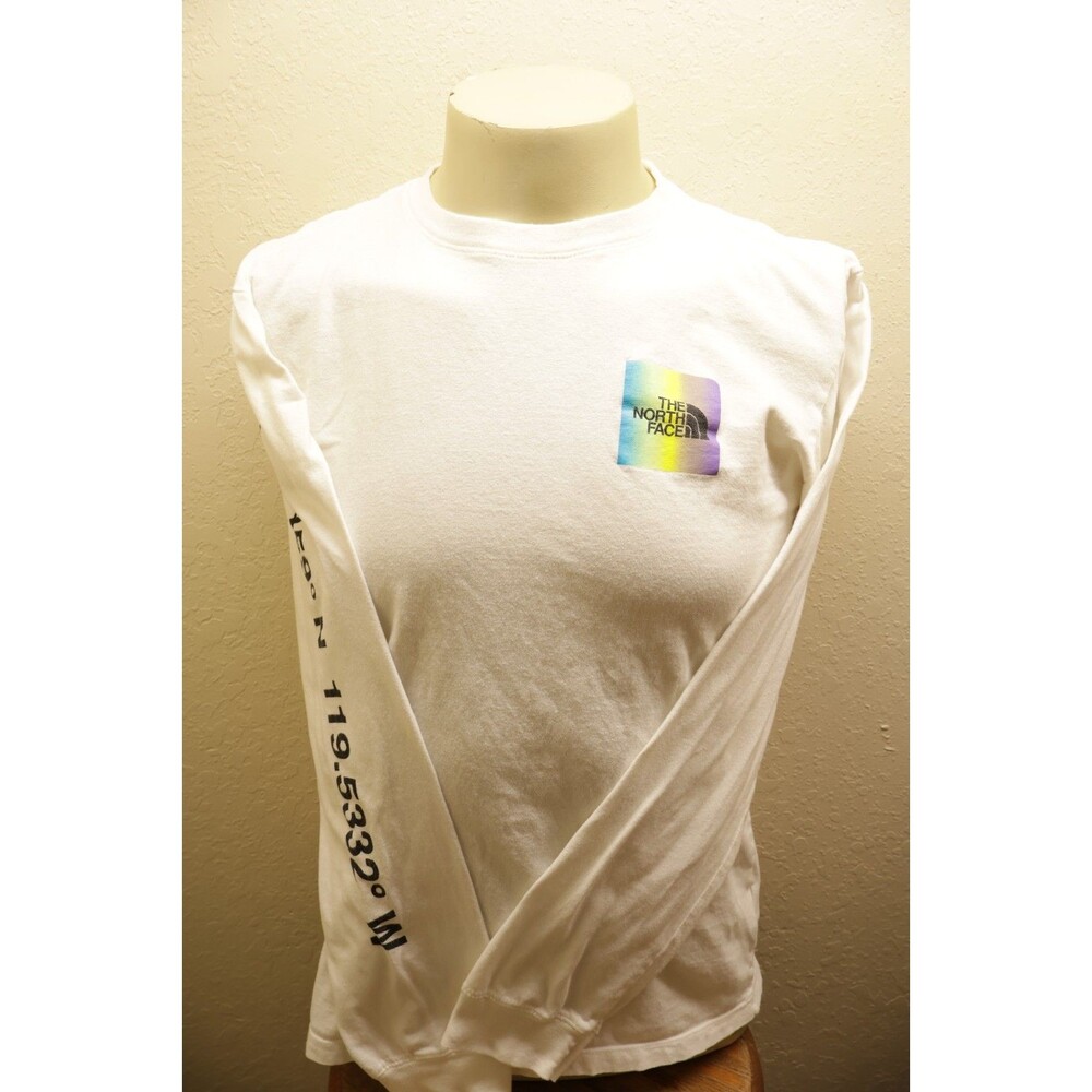 The North Face Mens Medium White Multicolor Long Sleeve Logo Graphic T Shirt